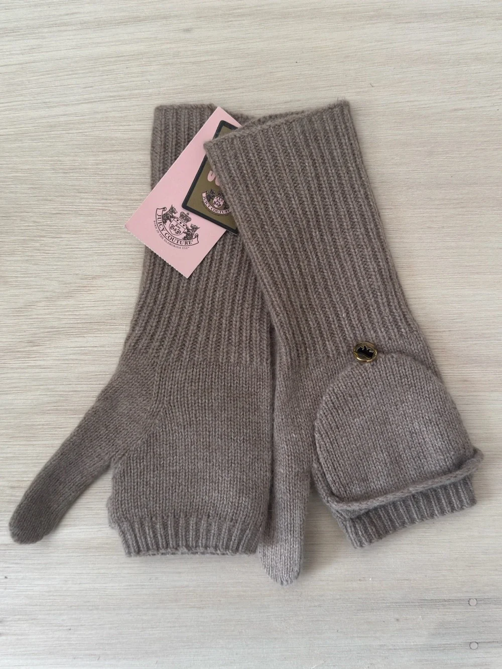 Juicy Couture Oatmeal Heather Convertible Knit Mittens